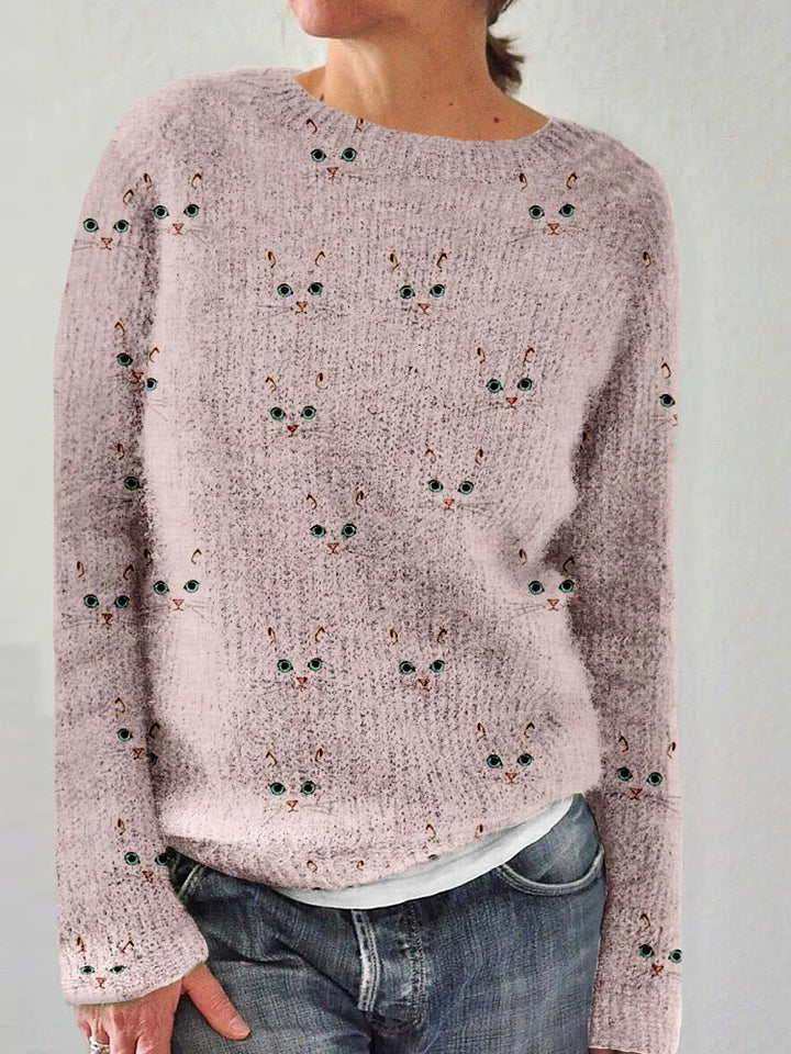 Ashlee | Cozy sweater with a round neckline and a cute cat print (2+2 FREE)